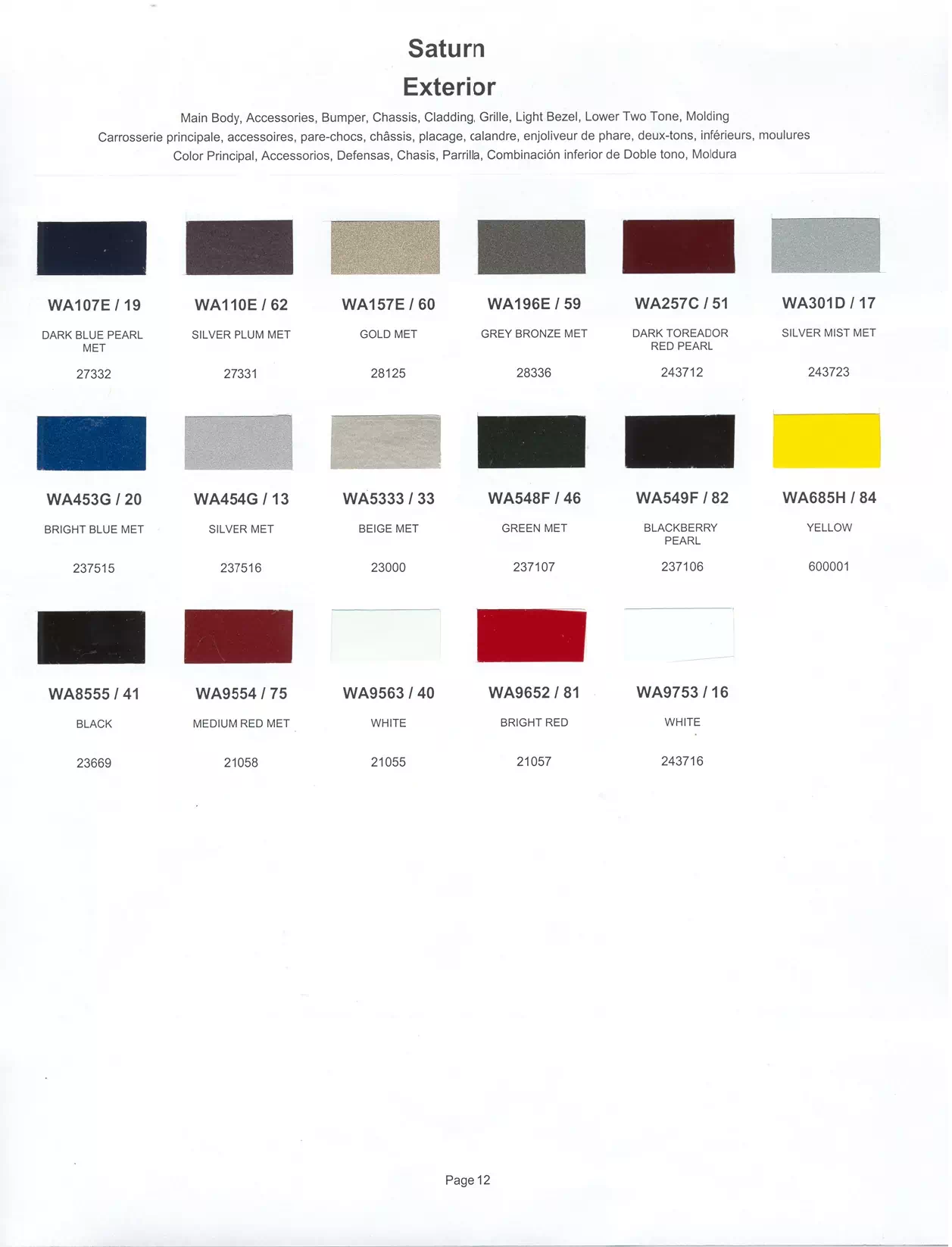 Oem Colors, Paint Codes, Mixing Stock Numbers, and Color Names for 2000 General Motors, Buick, Cadillac, GMC, and Chevrolet Vehicles