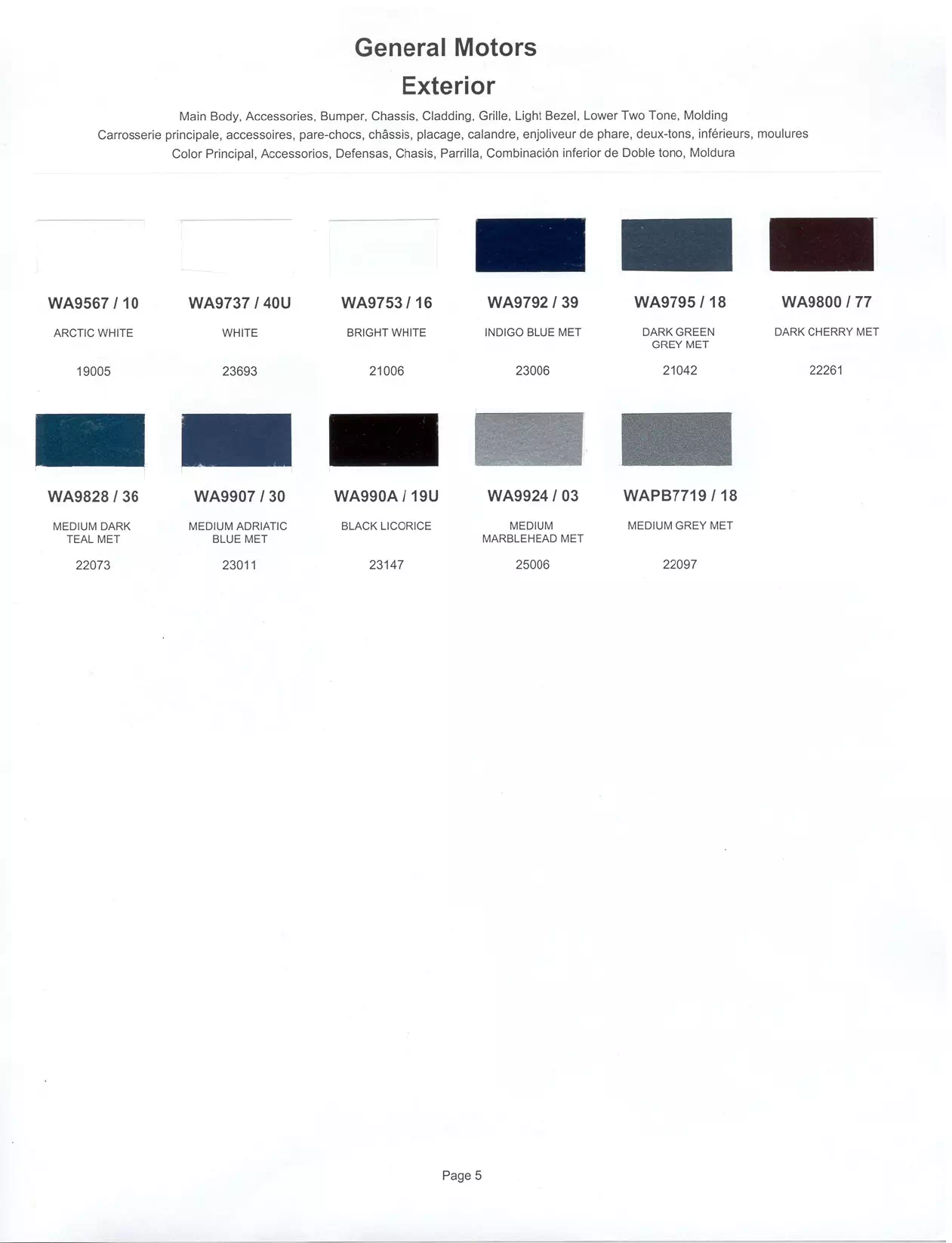 Oem Colors, Paint Codes, Mixing Stock Numbers, and Color Names for 2000 General Motors, Buick, Cadillac, GMC, and Chevrolet Vehicles