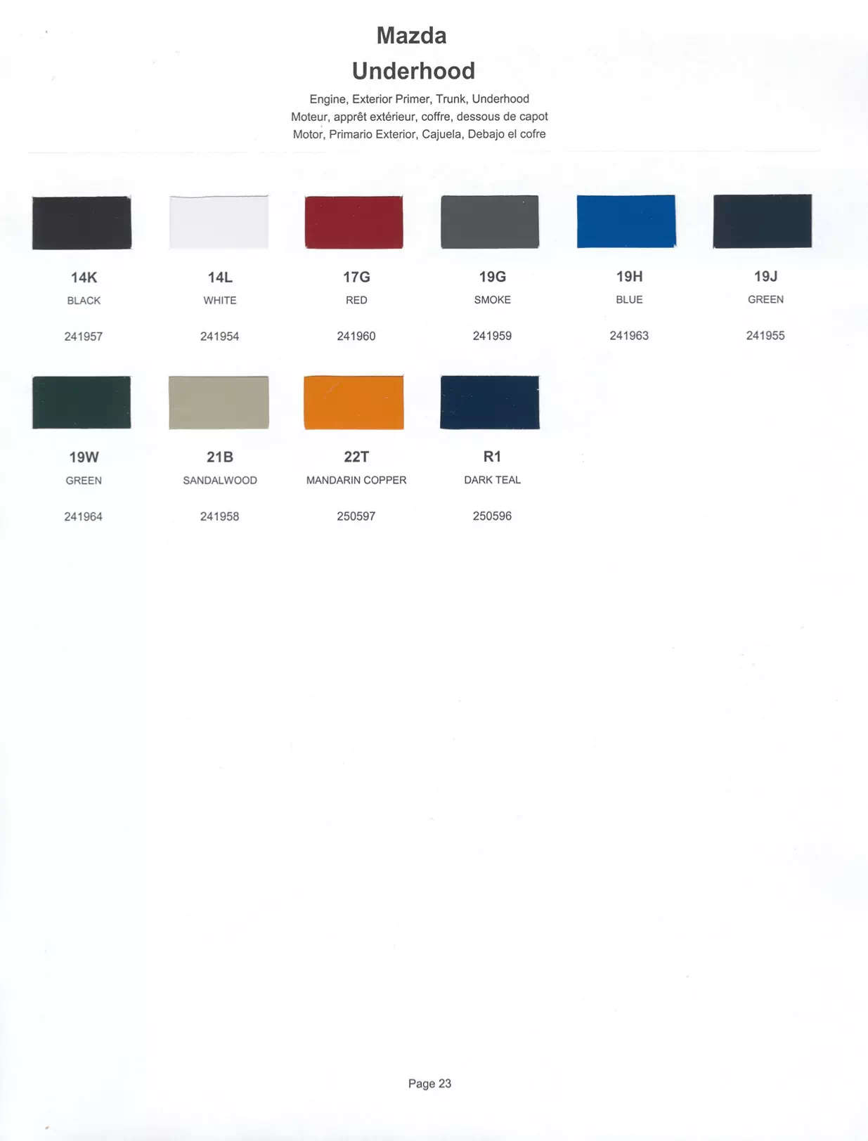 Oem Colors, Paint Codes, Mixing Stock Numbers, and Color Names for 2000 Mazda Vehicles