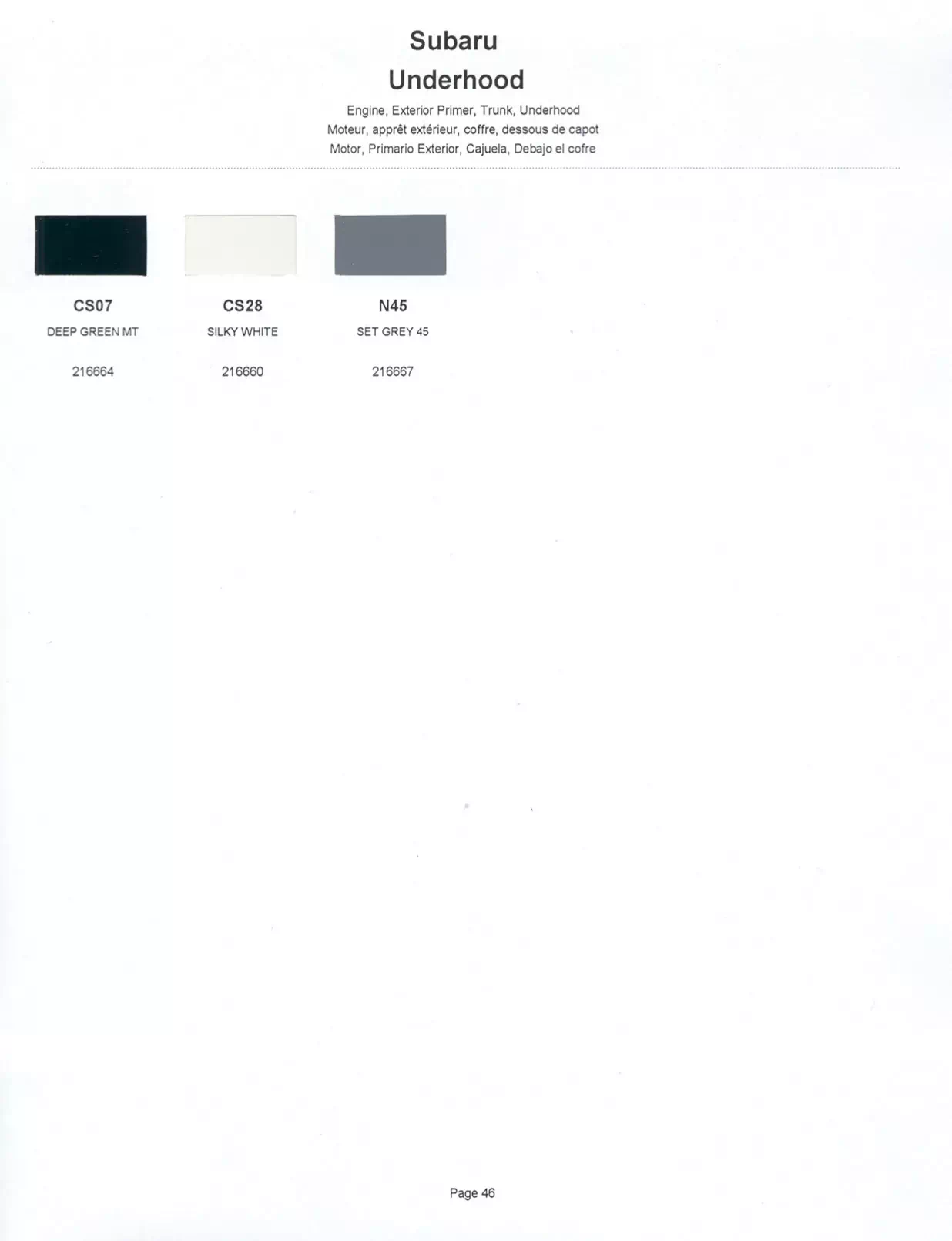 Oem Colors, Paint Codes, Mixing Stock Numbers, and Color Names for 2000 Subaru Vehicles