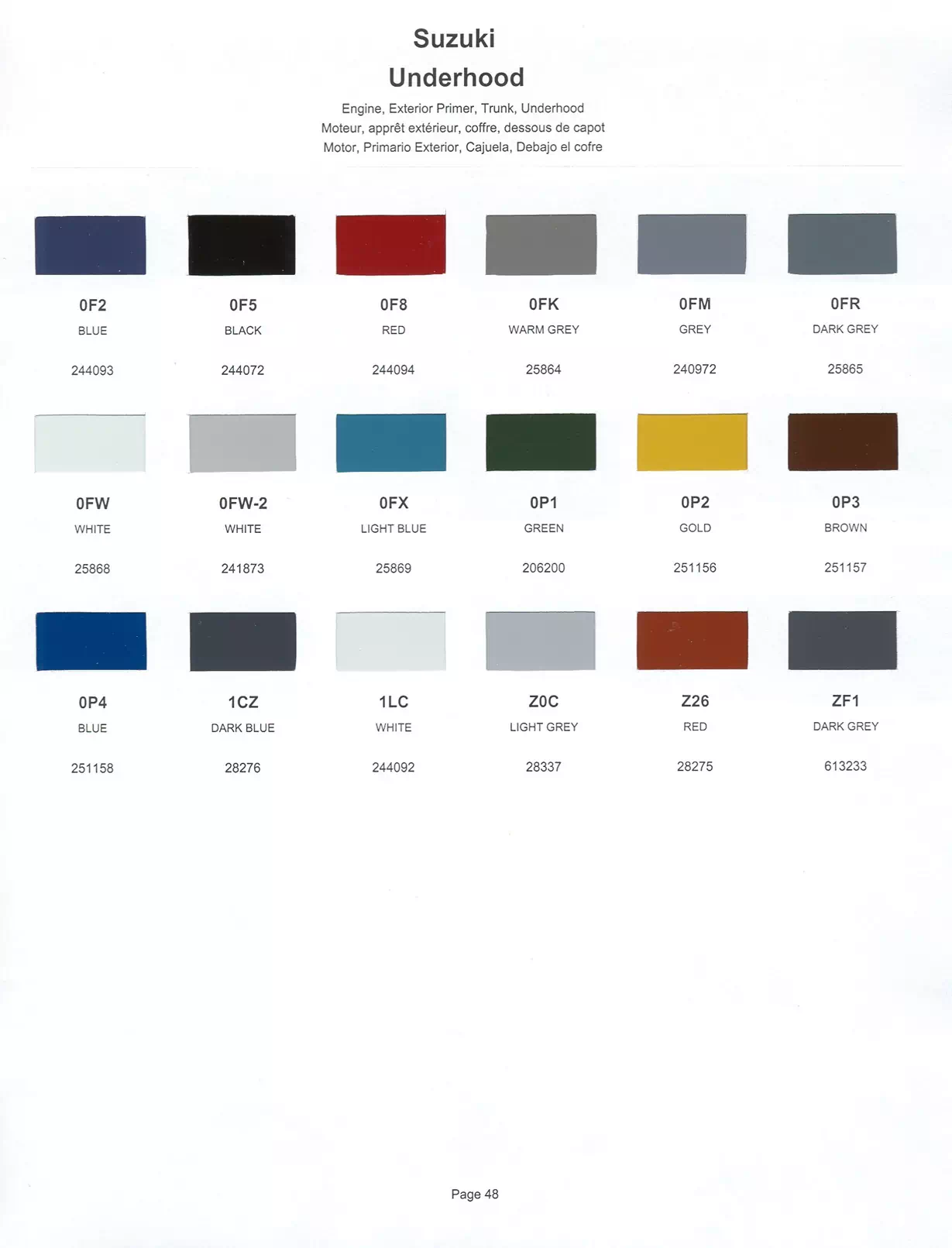 Oem Colors, Paint Codes, Mixing Stock Numbers, and Color Names for 2000 Suzuki Vehicles