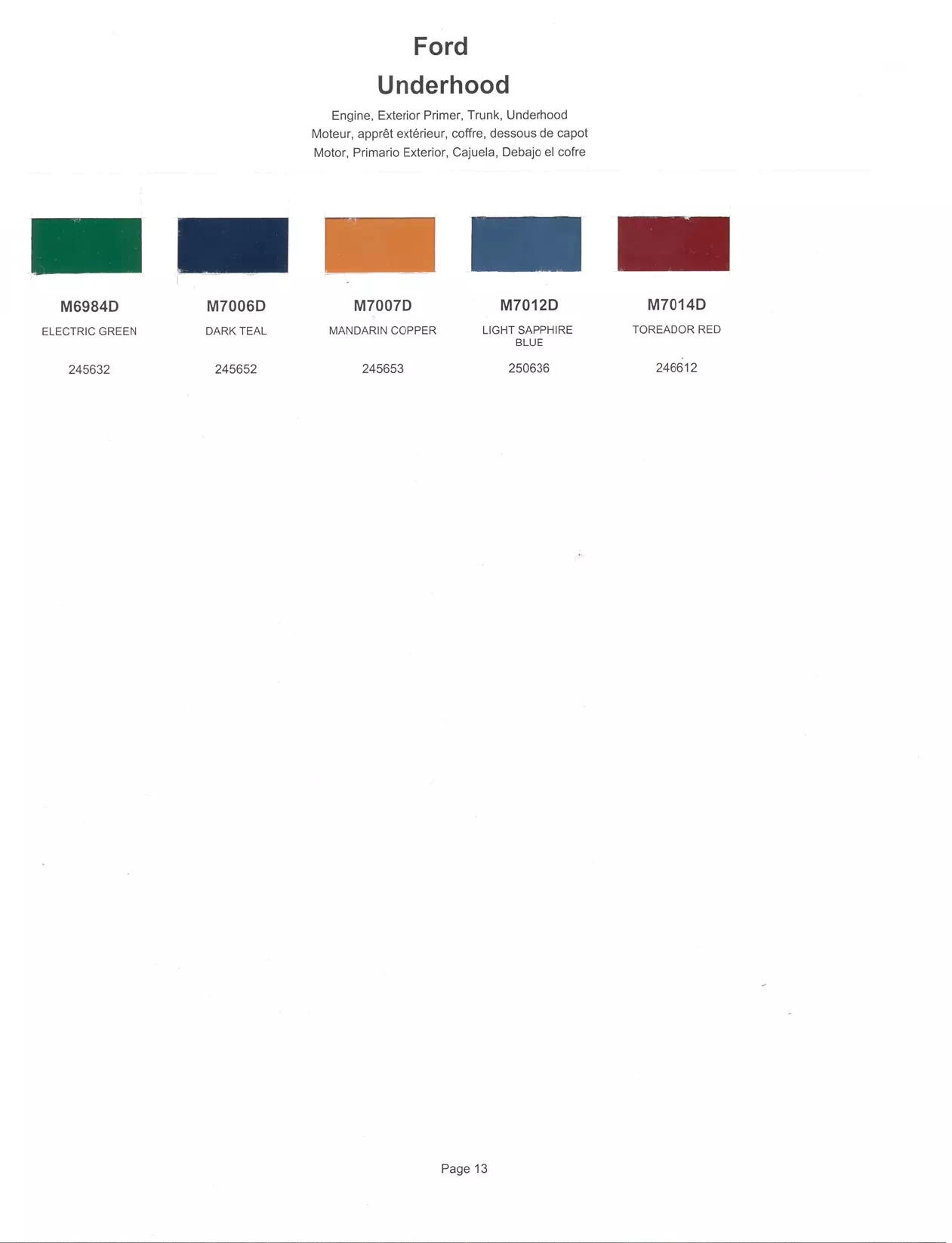 	Oem Colors, Paint Codes, Mixing Stock Numbers, and Color Names for 2001 Ford and Lincoln Vehicles