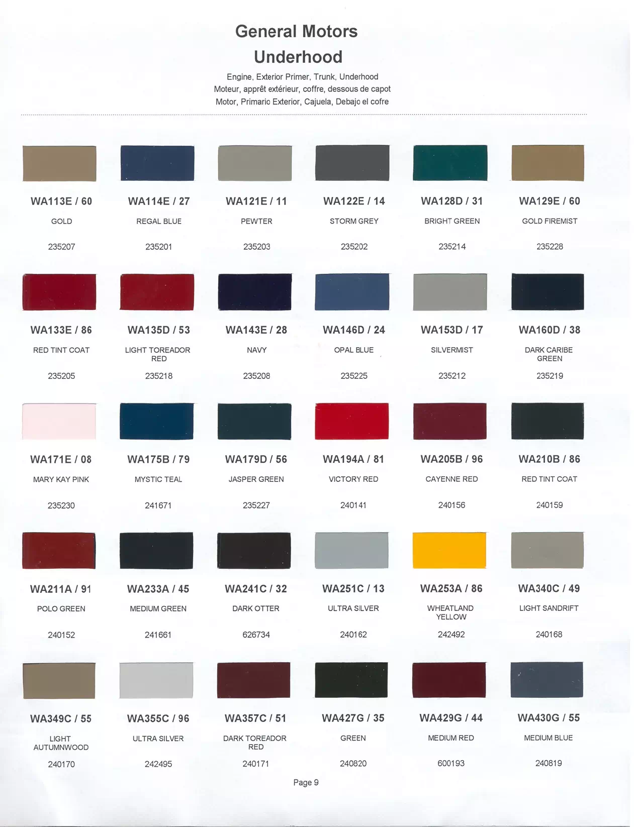 	Oem Colors, Paint Codes, Mixing Stock Numbers, and Color Names for 2001 General Motors, Buick, Cadillac, GMC, and Chevrolet Vehicles