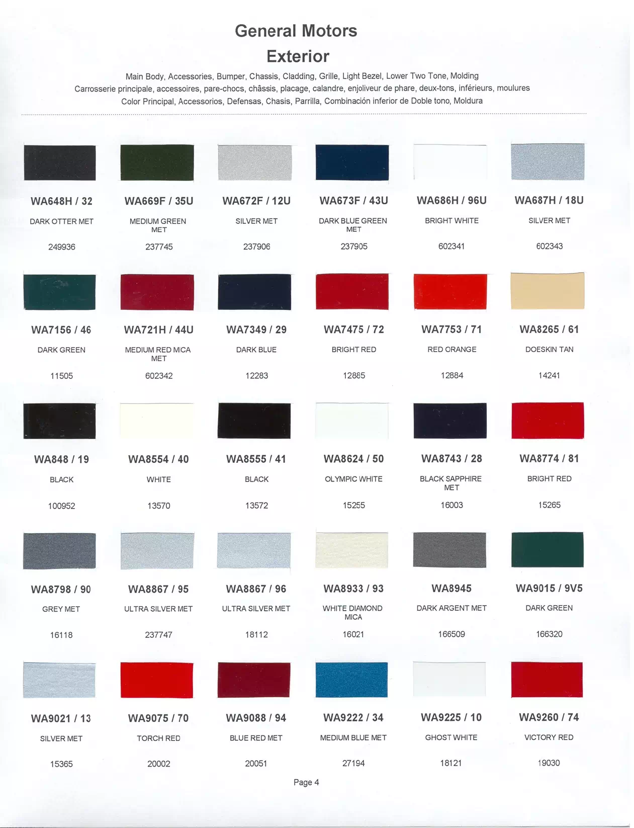 	Oem Colors, Paint Codes, Mixing Stock Numbers, and Color Names for 2001 General Motors, Buick, Cadillac, GMC, and Chevrolet Vehicles