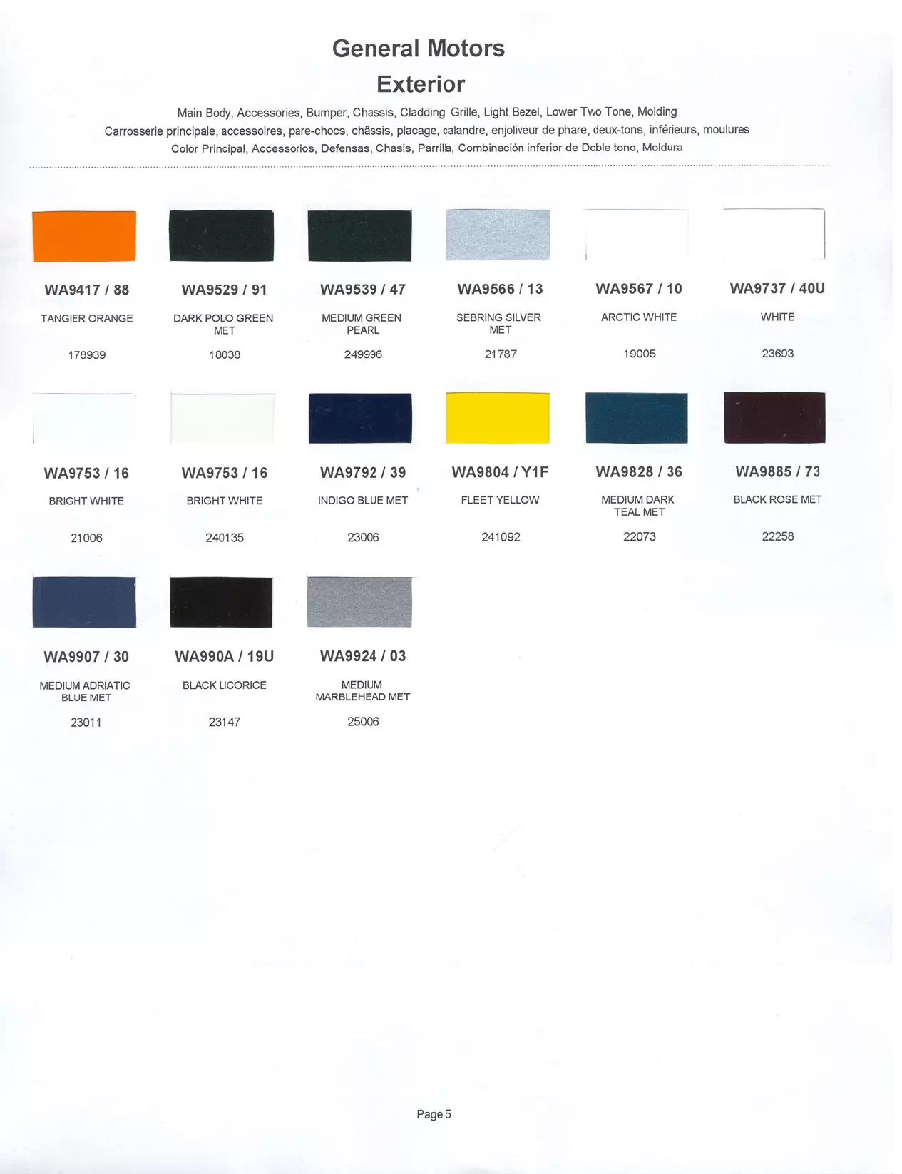 	Oem Colors, Paint Codes, Mixing Stock Numbers, and Color Names for 2001 General Motors, Buick, Cadillac, GMC, and Chevrolet Vehicles