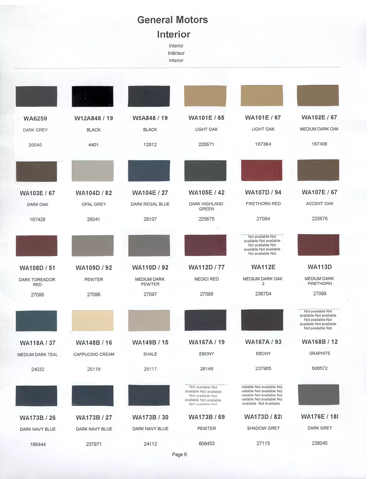 	Oem Colors, Paint Codes, Mixing Stock Numbers, and Color Names for 2001 General Motors, Buick, Cadillac, GMC, and Chevrolet Vehicles