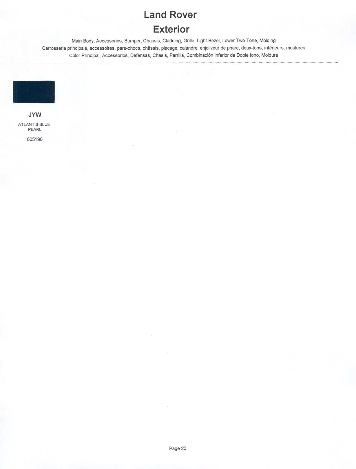 	Oem Colors, Paint Codes, Mixing Stock Numbers, and Color Names for 2001 Land Rover Vehicles