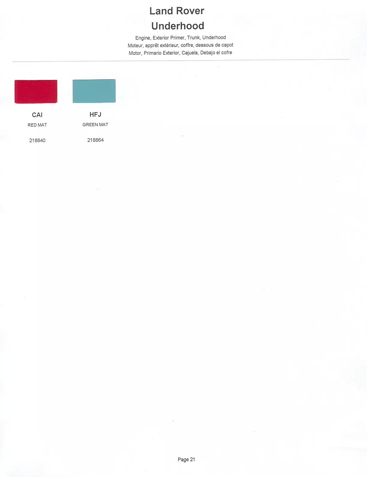 	Oem Colors, Paint Codes, Mixing Stock Numbers, and Color Names for 2001 Land Rover Vehicles