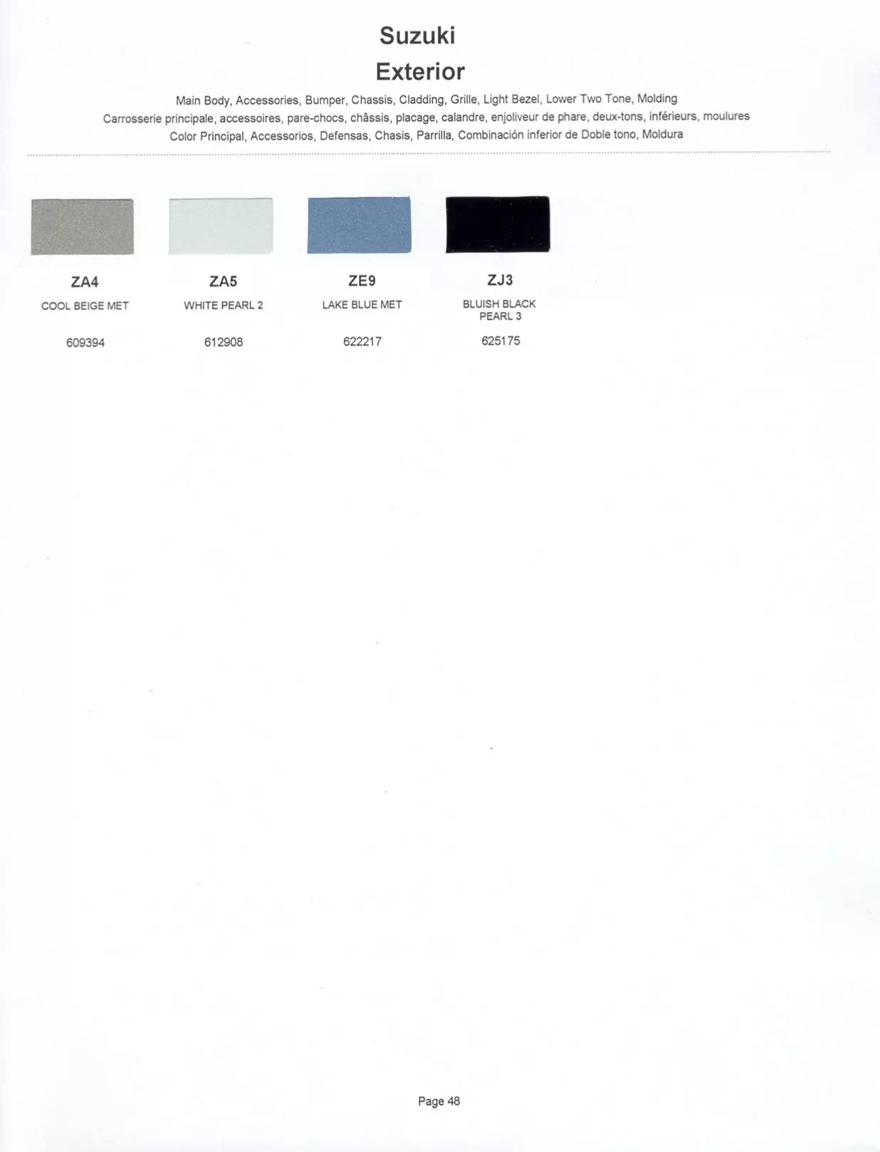 	Oem Colors, Paint Codes, Mixing Stock Numbers, and Color Names for 2001 Suzuki Vehicles