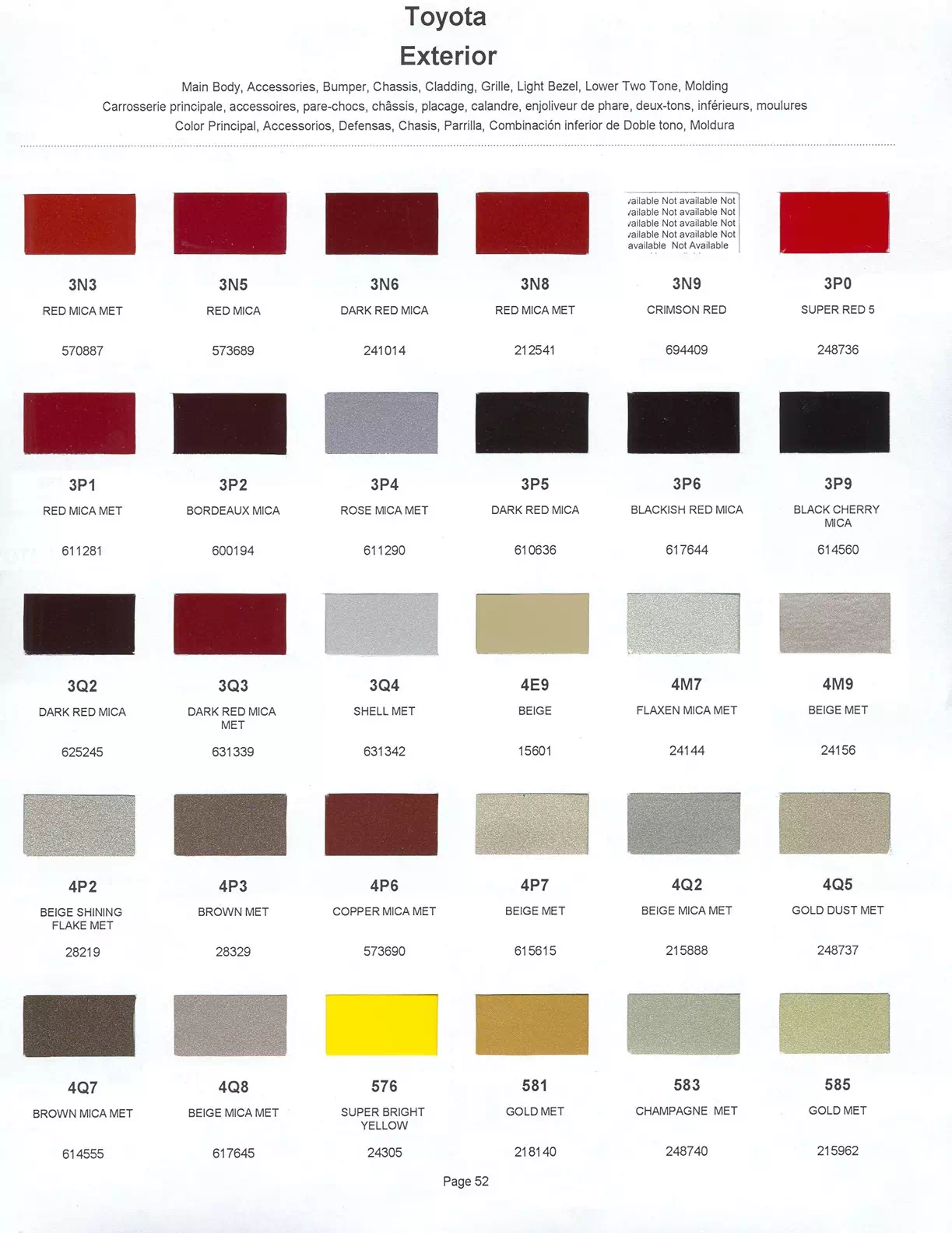 	Oem Colors, Paint Codes, Mixing Stock Numbers, and Color Names for 2001 Toyota and Lexus Vehicles