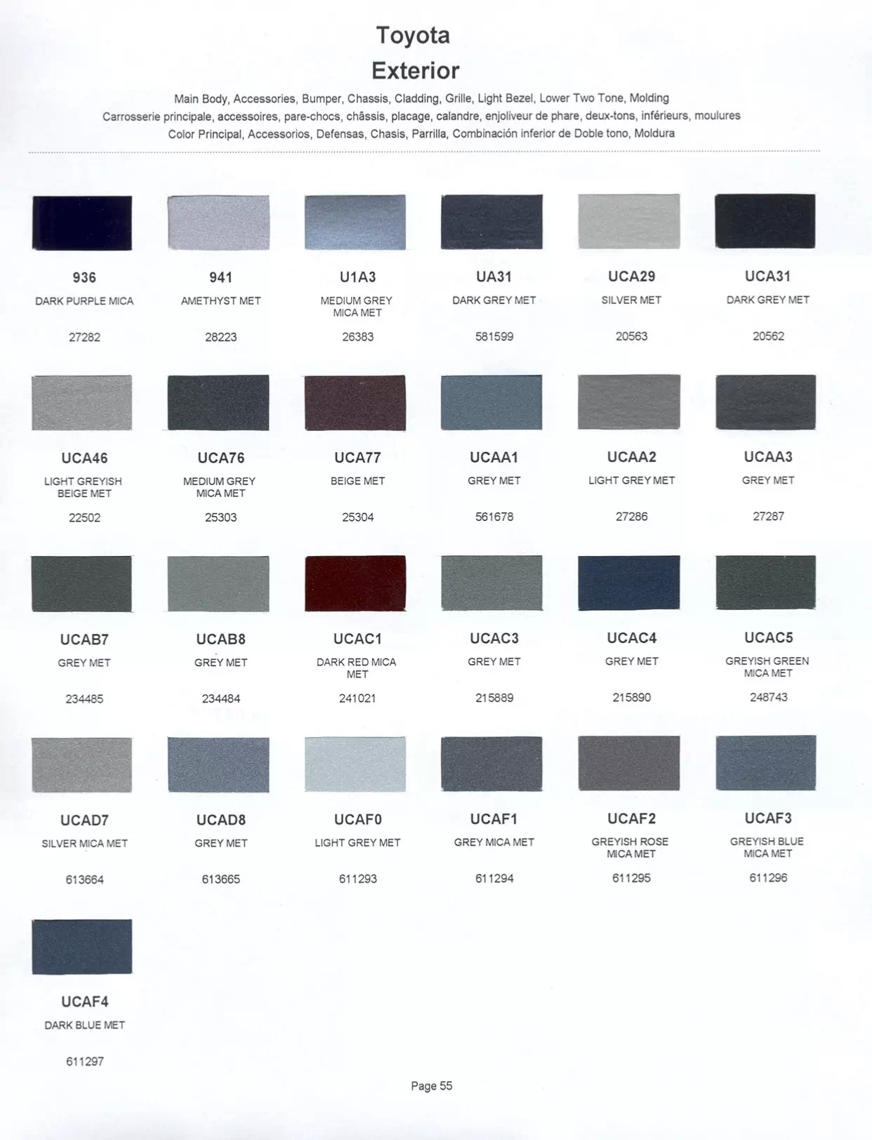 	Oem Colors, Paint Codes, Mixing Stock Numbers, and Color Names for 2001 Toyota and Lexus Vehicles