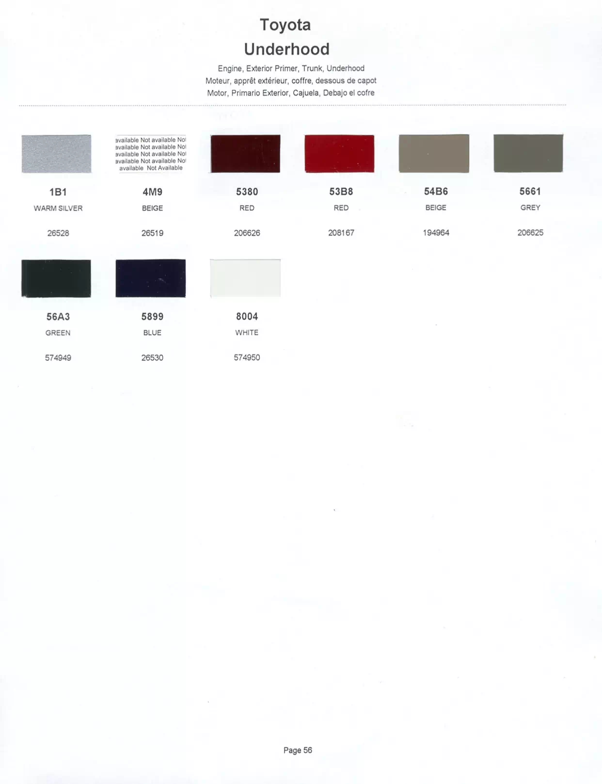 	Oem Colors, Paint Codes, Mixing Stock Numbers, and Color Names for 2001 Toyota and Lexus Vehicles