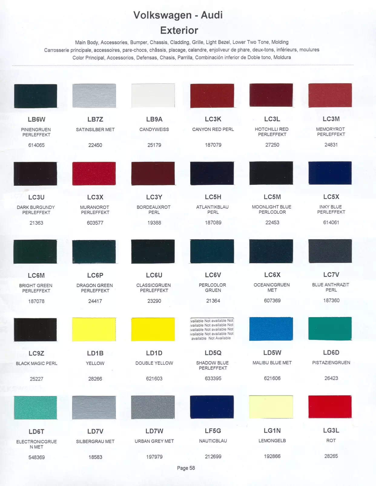 	Oem Colors, Paint Codes, Mixing Stock Numbers, and Color Names for 2001 Volkswagen and Audi Vehicles