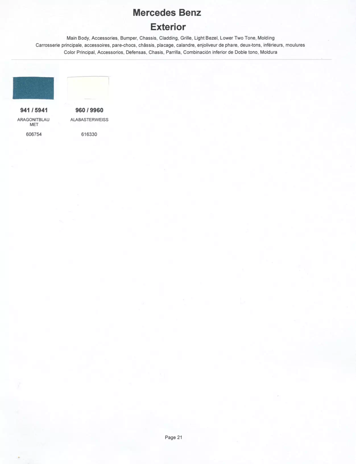 Oem Colors, Paint Codes, Mixing Stock Numbers, and Color Names for 2002 Mercedes Vehicles