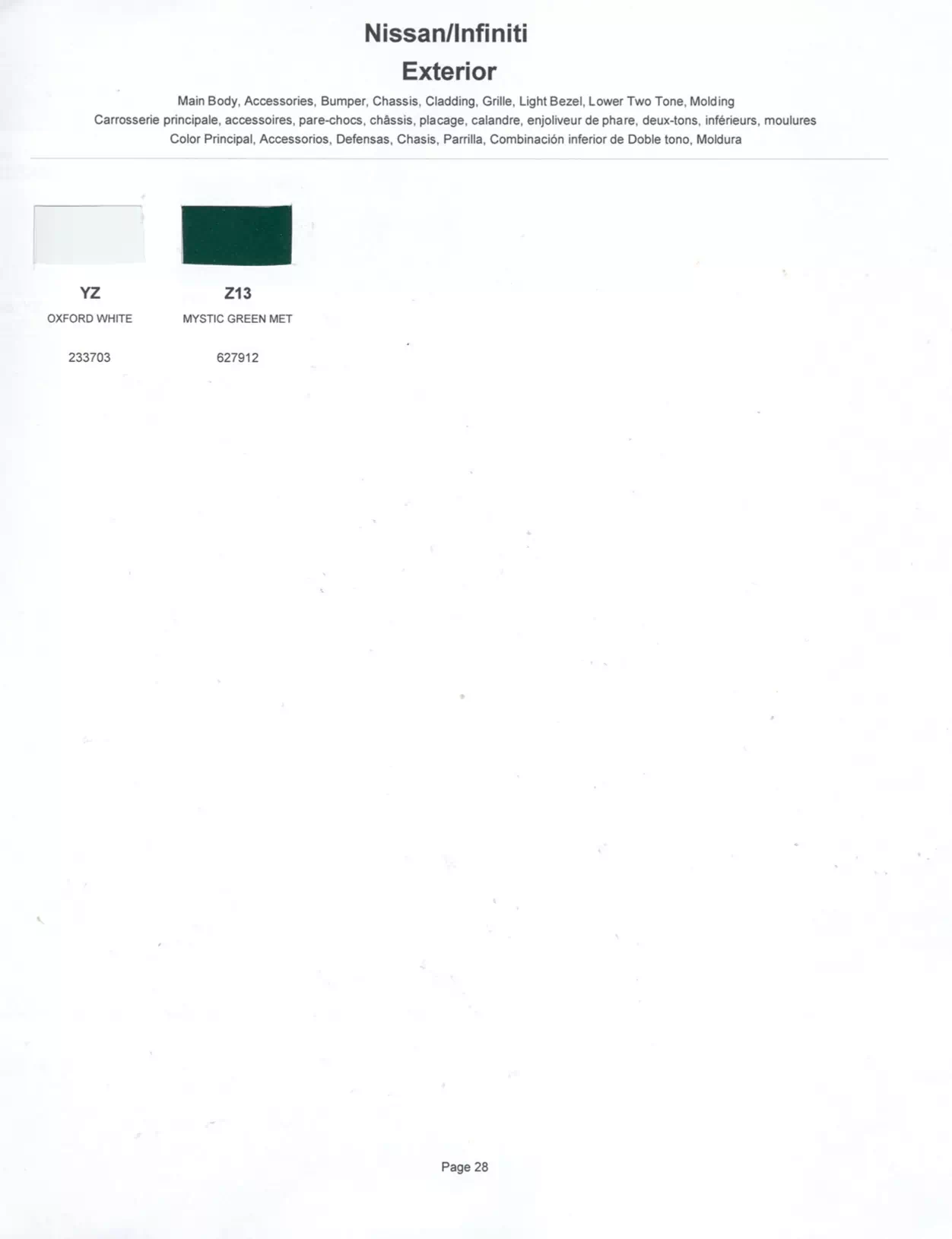 Oem Colors, Paint Codes, Mixing Stock Numbers, and Color Names for 2002 Nissan and Infiniti Vehicles