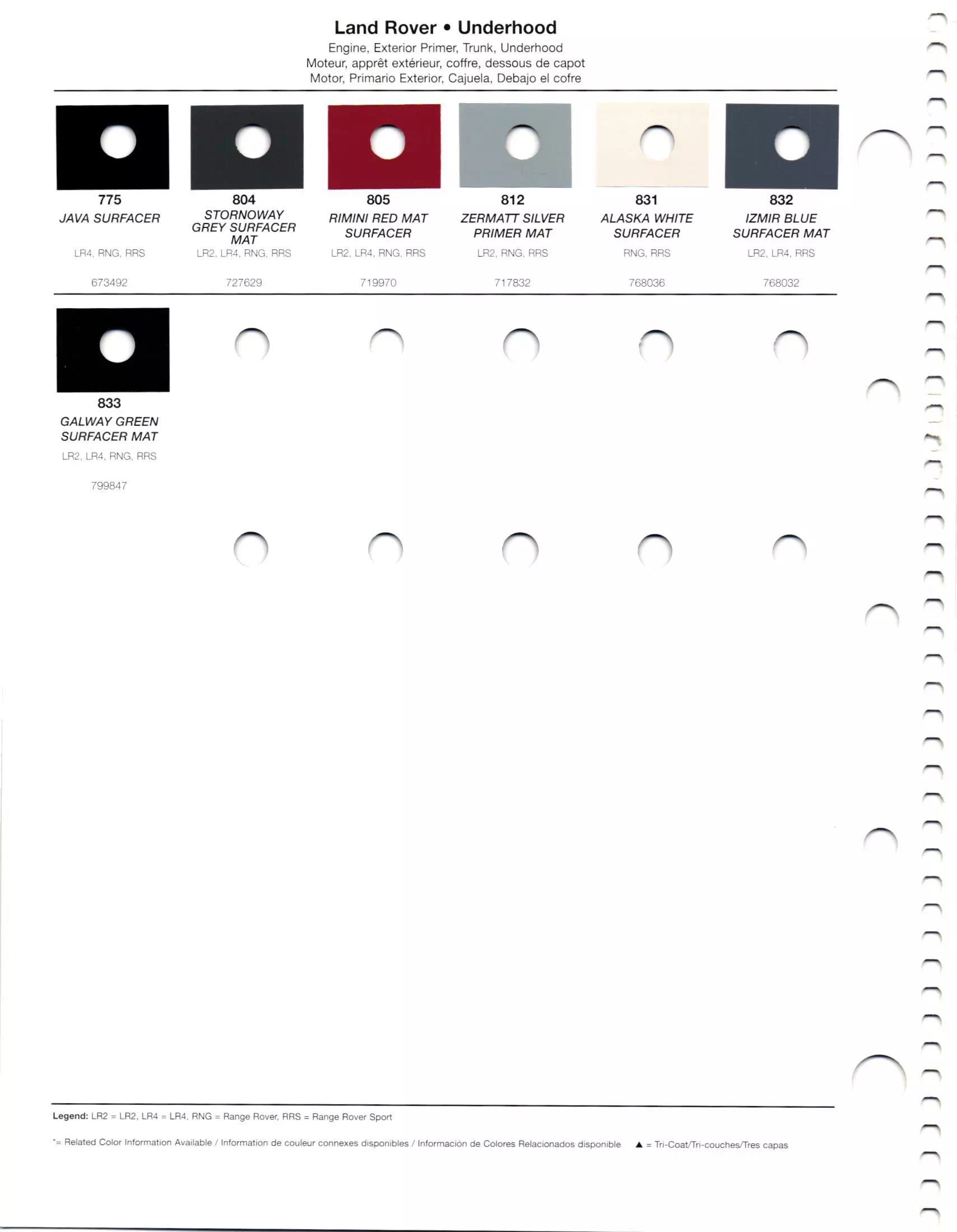 Oem Colors, Paint Codes, Mixing Stock Numbers, and Color Names for 2011 Land Rover Vehicles