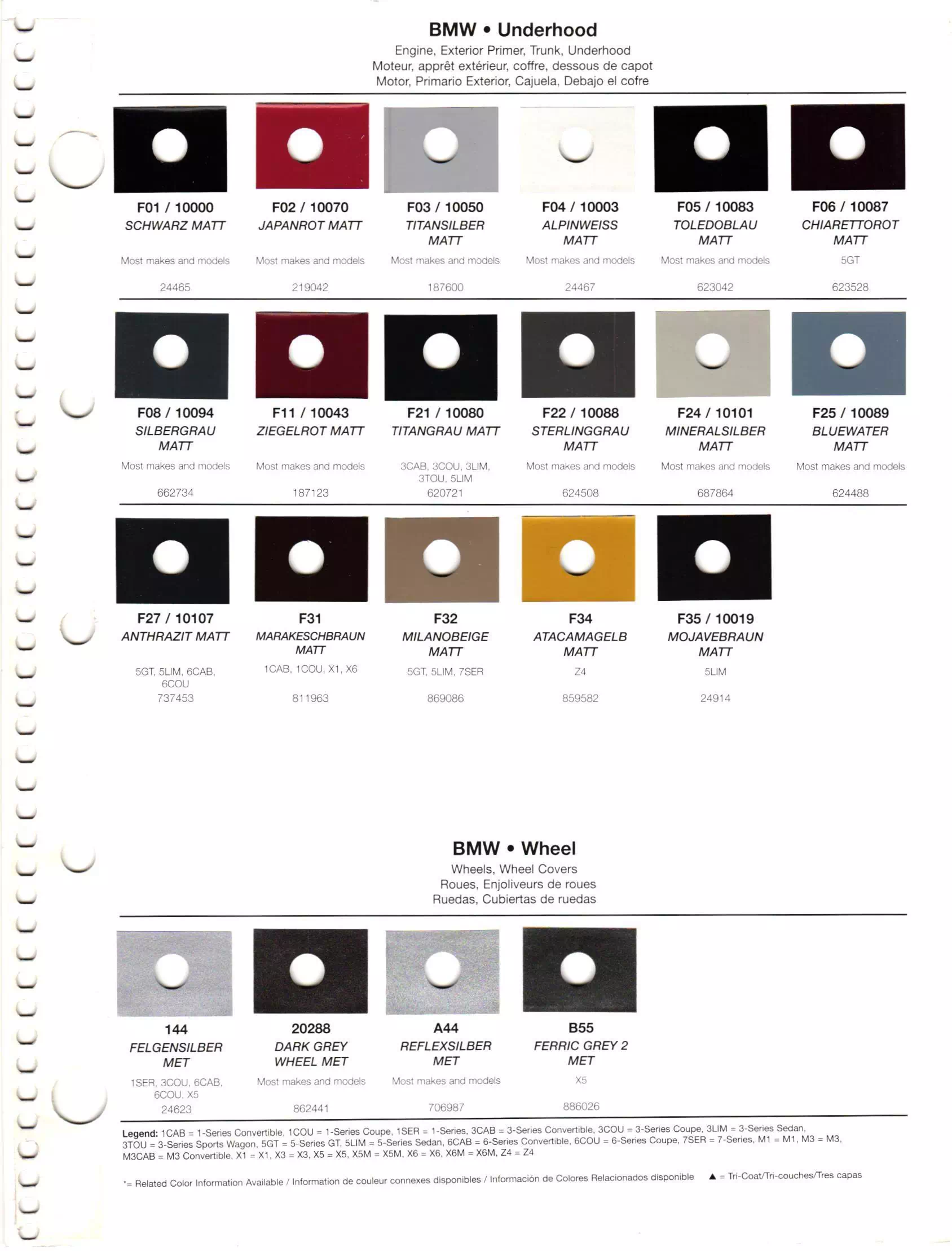 Oem Colors, Paint Codes, Mixing Stock Numbers, and Color Names for 2012 BMW Vehicles