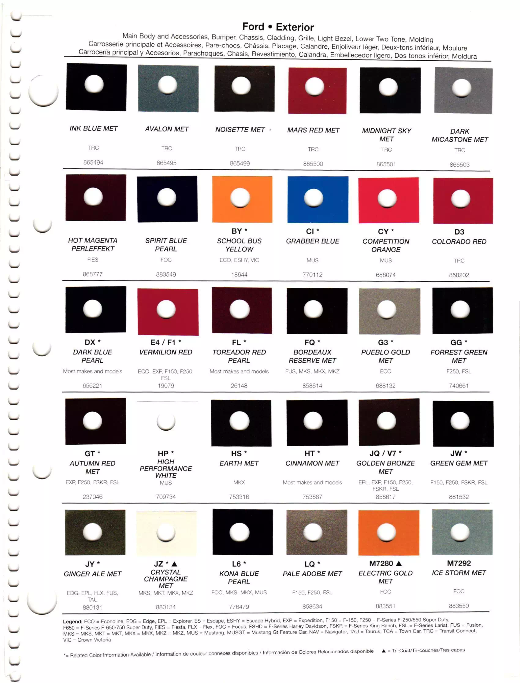Oem Colors, Paint Codes, Mixing Stock Numbers, and Color Names for 2012 Ford and Lincoln Vehicles