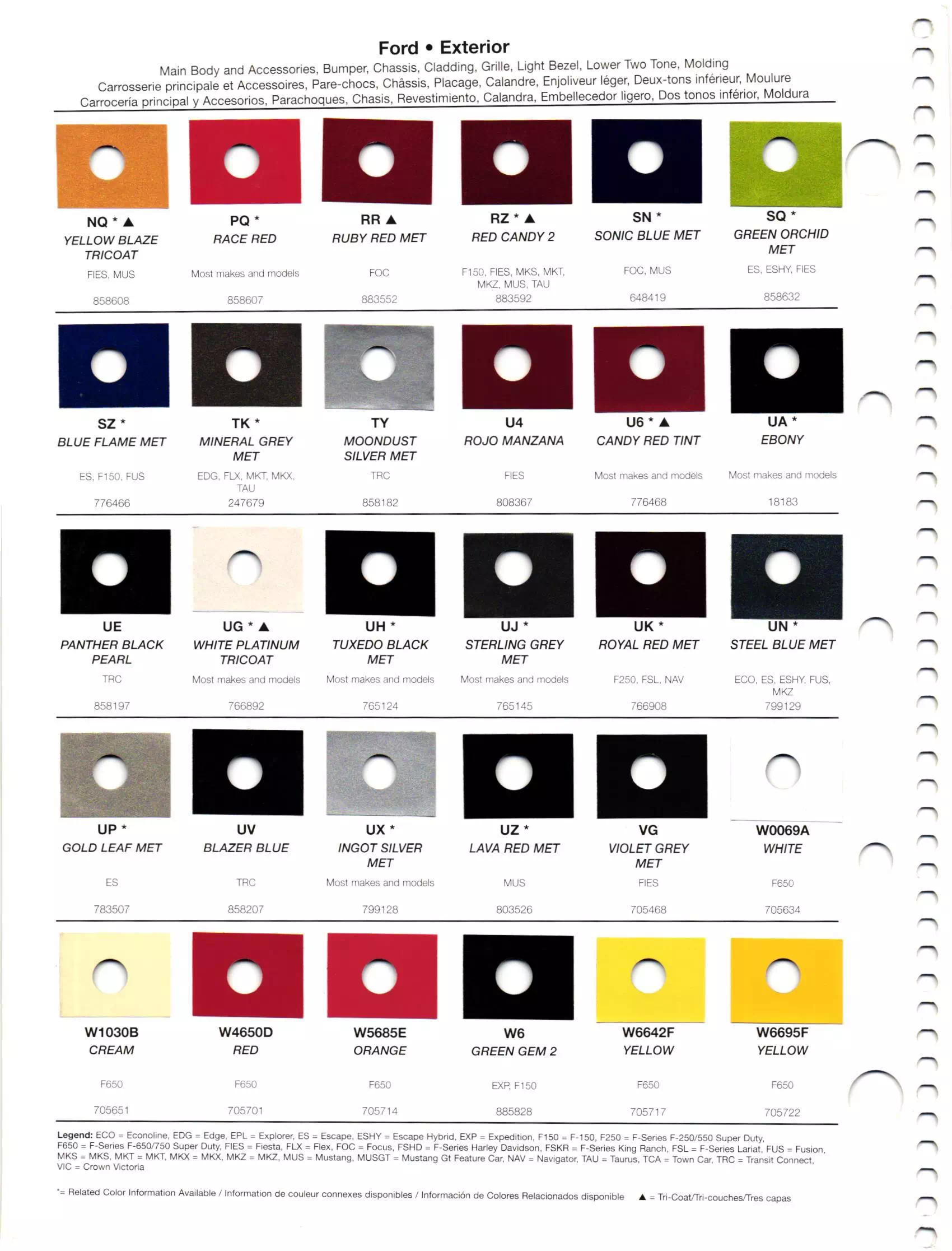 Oem Colors, Paint Codes, Mixing Stock Numbers, and Color Names for 2012 Ford and Lincoln Vehicles