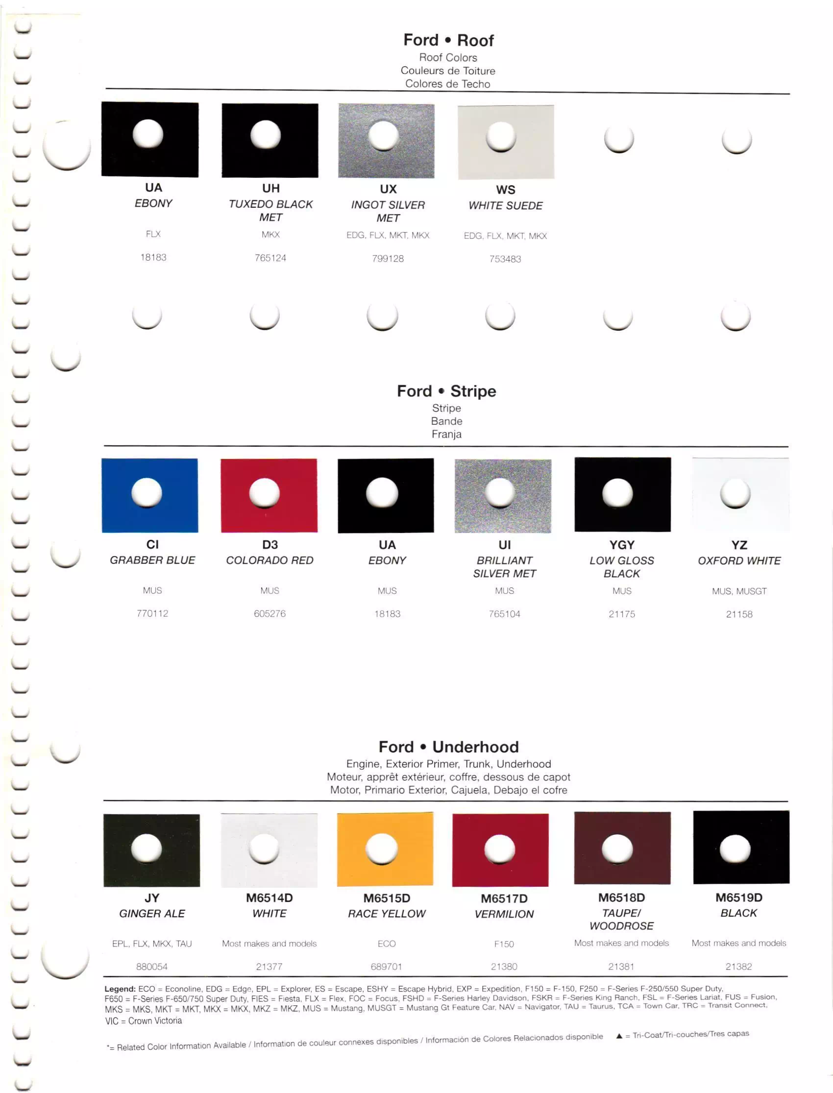 Oem Colors, Paint Codes, Mixing Stock Numbers, and Color Names for 2012 Ford and Lincoln Vehicles