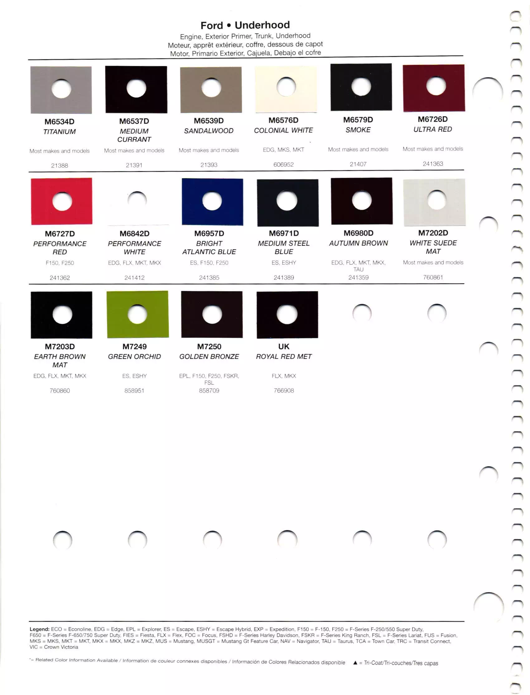 Oem Colors, Paint Codes, Mixing Stock Numbers, and Color Names for 2012 Ford and Lincoln Vehicles
