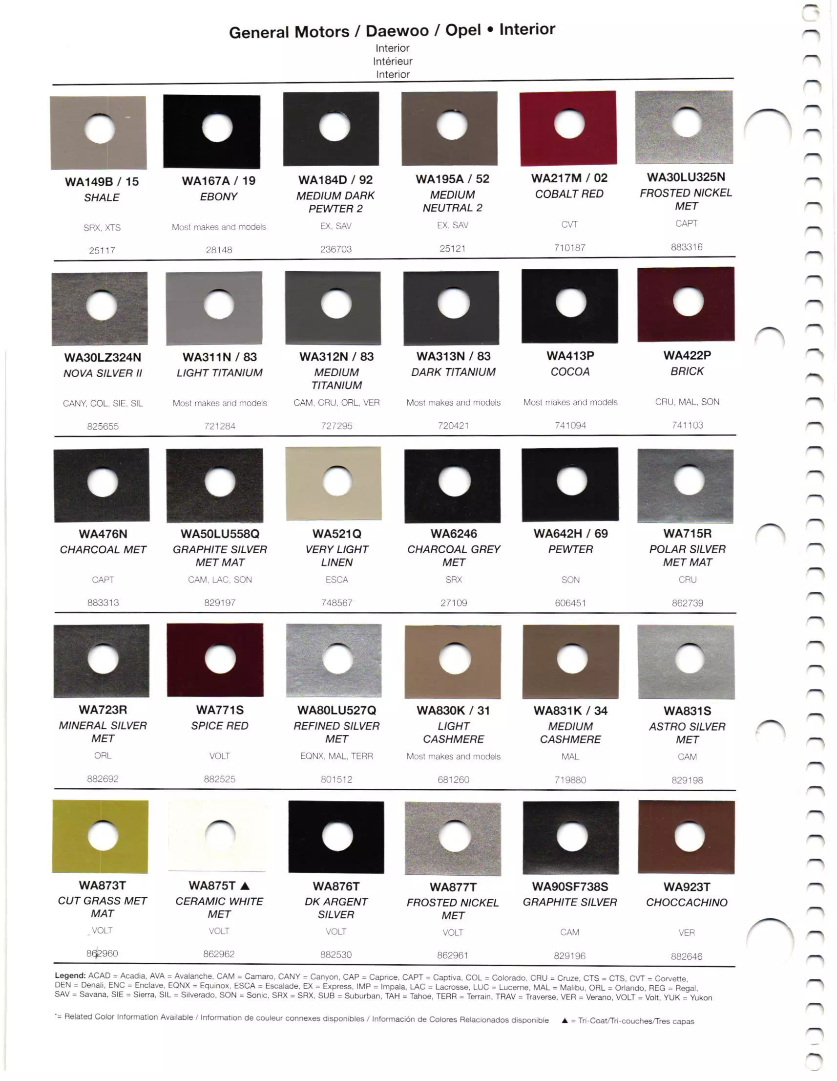 Oem Colors, Paint Codes, Mixing Stock Numbers, and Color Names for 2012 General Motors, Buick, Cadillac, GMC, and Chevrolet Vehicles