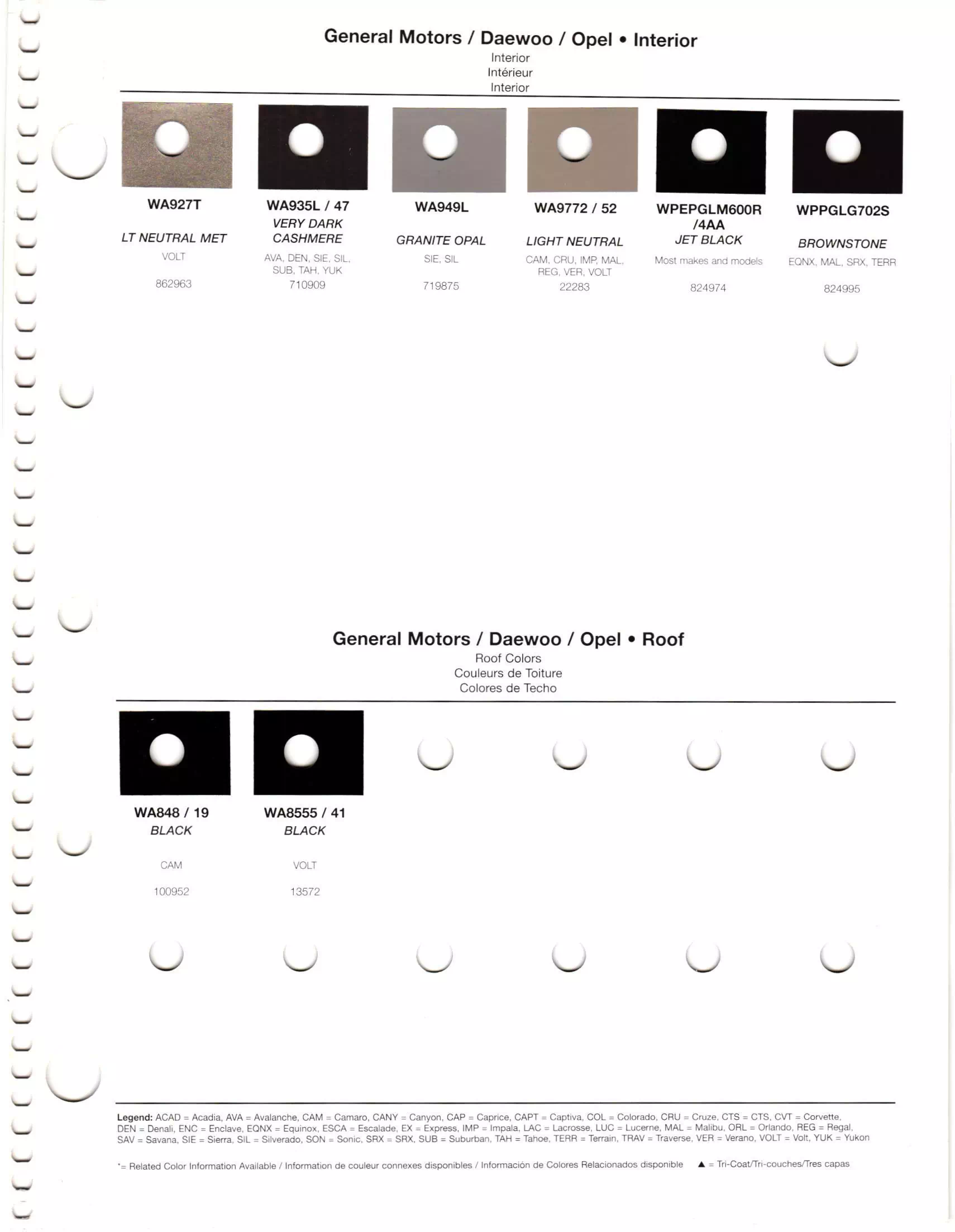 Oem Colors, Paint Codes, Mixing Stock Numbers, and Color Names for 2012 General Motors, Buick, Cadillac, GMC, and Chevrolet Vehicles