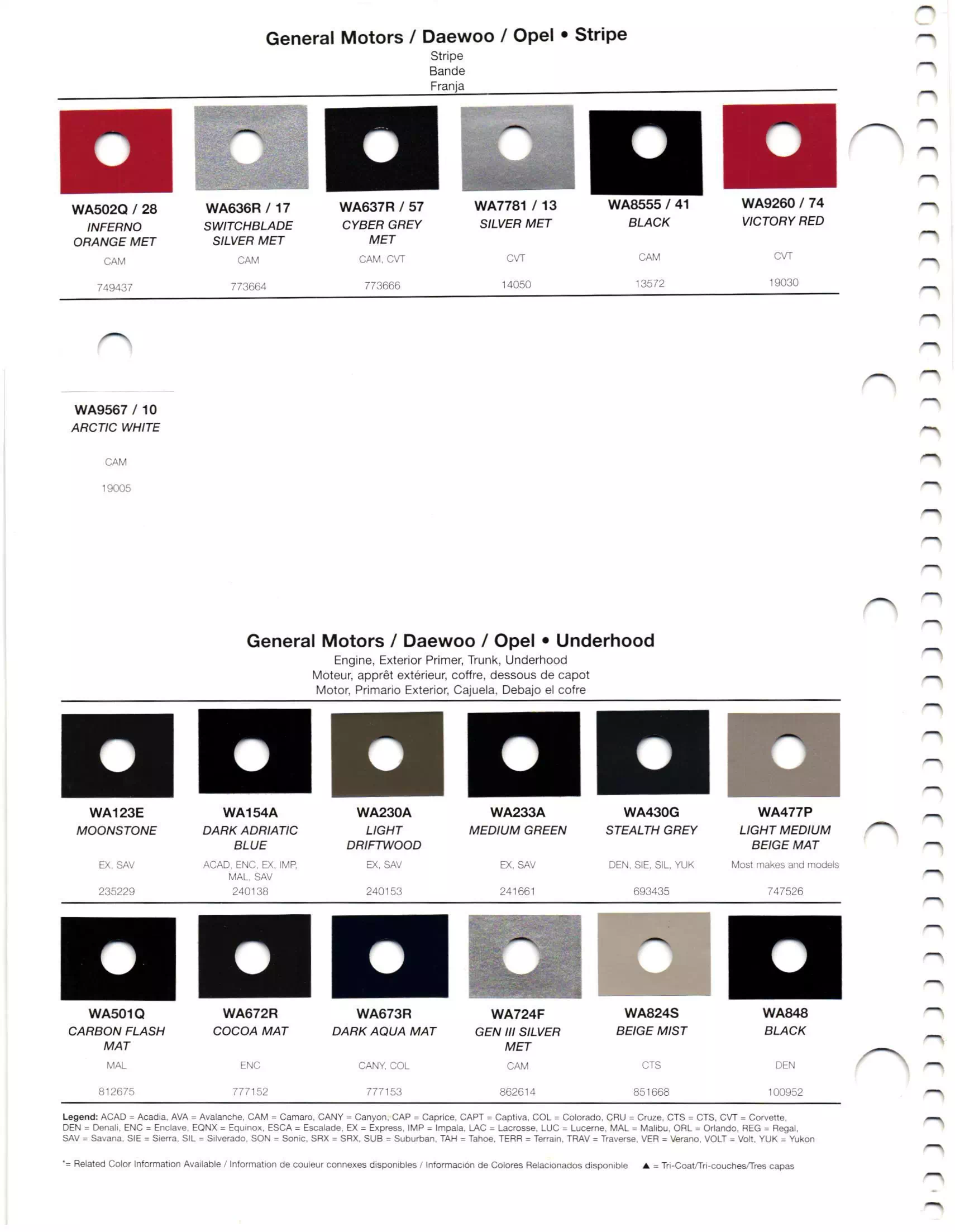 Oem Colors, Paint Codes, Mixing Stock Numbers, and Color Names for 2012 General Motors, Buick, Cadillac, GMC, and Chevrolet Vehicles