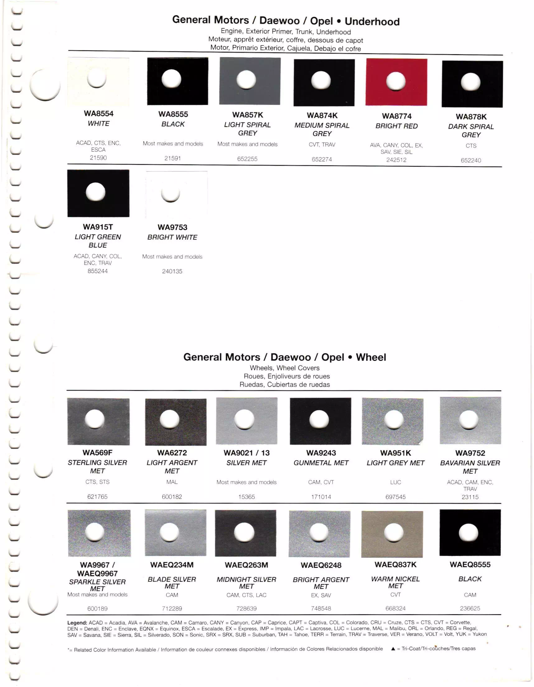 Oem Colors, Paint Codes, Mixing Stock Numbers, and Color Names for 2012 General Motors, Buick, Cadillac, GMC, and Chevrolet Vehicles