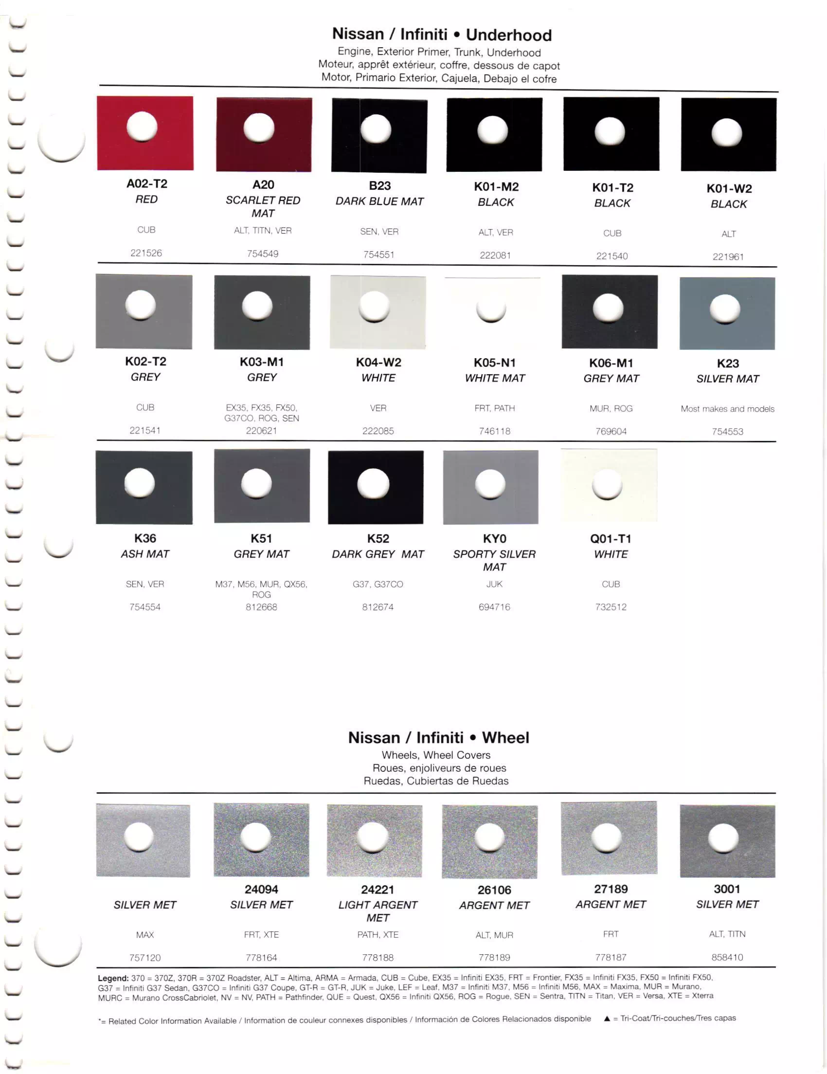 Oem Colors, Paint Codes, Mixing Stock Numbers, and Color Names for 2012 Nissan and Infiniti Vehicles
