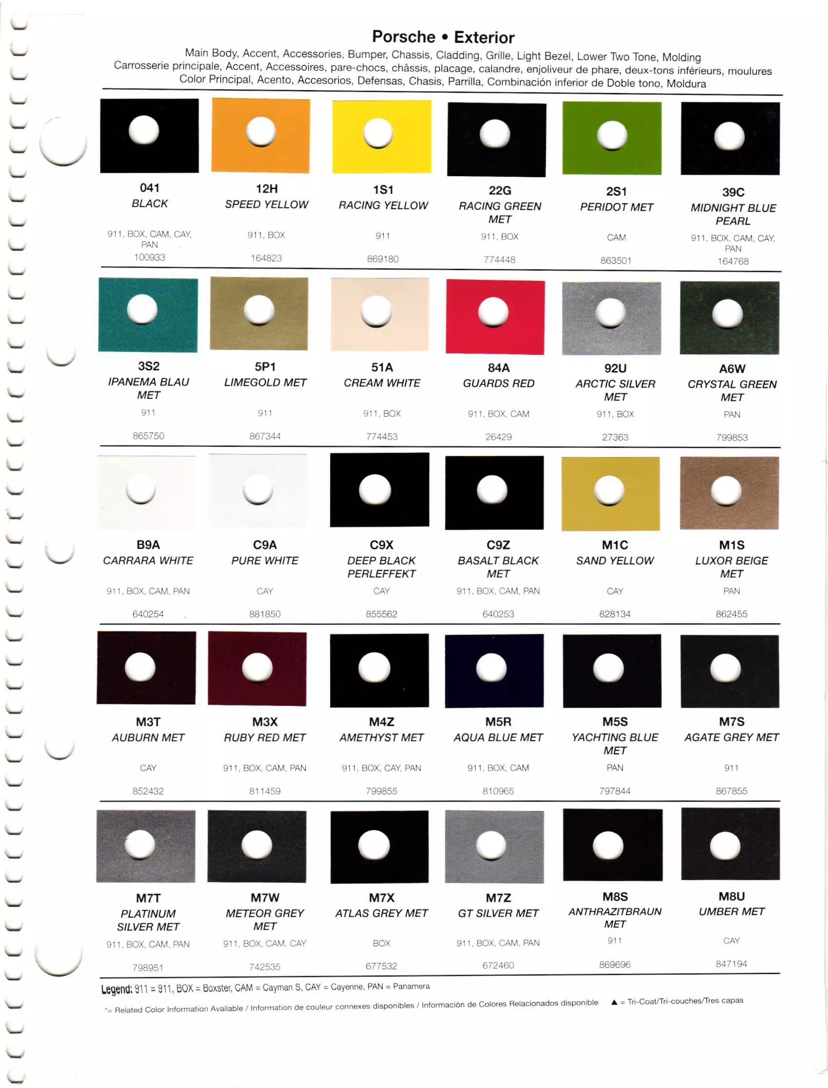 Oem Colors, Paint Codes, Mixing Stock Numbers, and Color Names for 2012 Porsche Vehicles