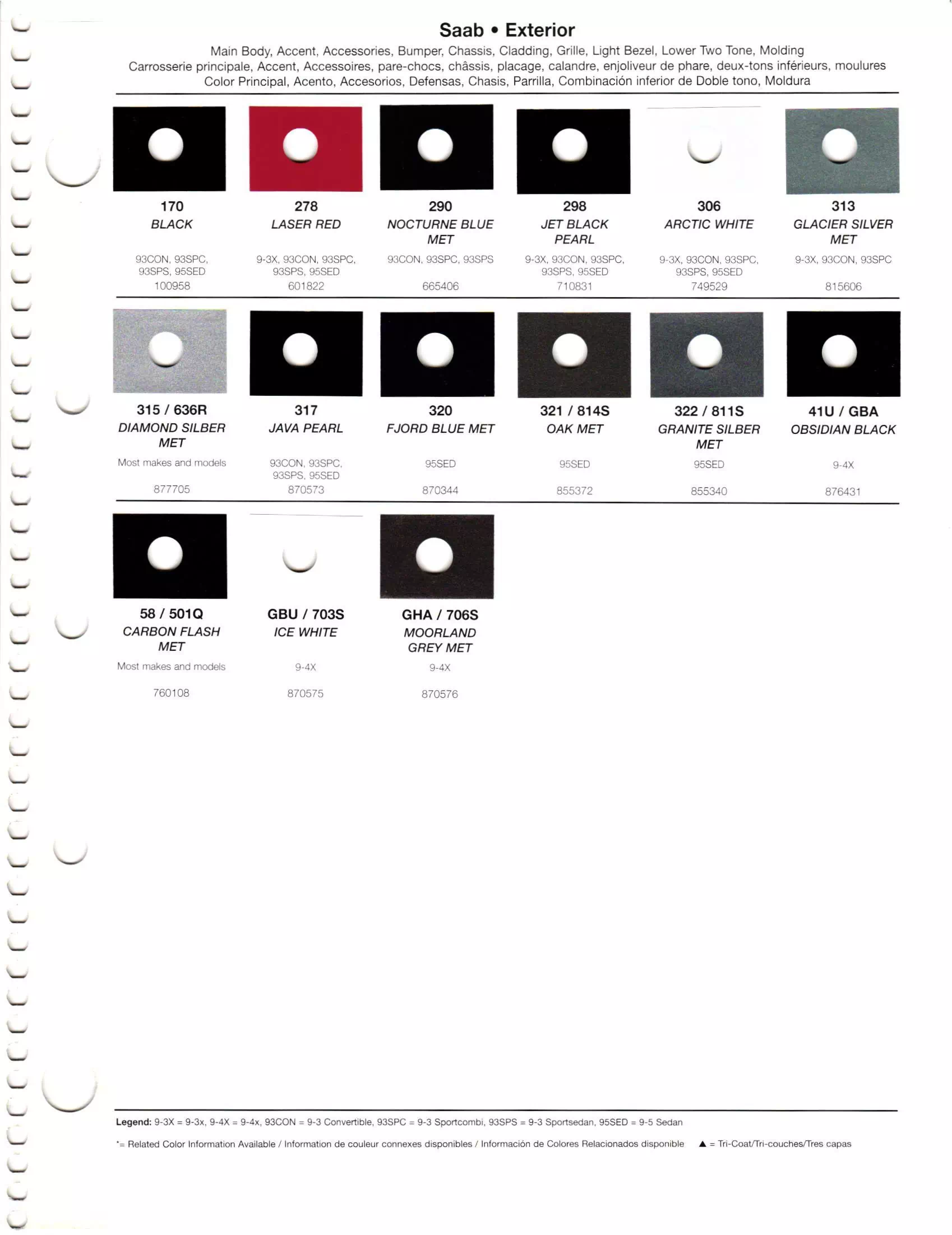 Oem Colors, Paint Codes, Mixing Stock Numbers, and Color Names for 2012 Saab Vehicles