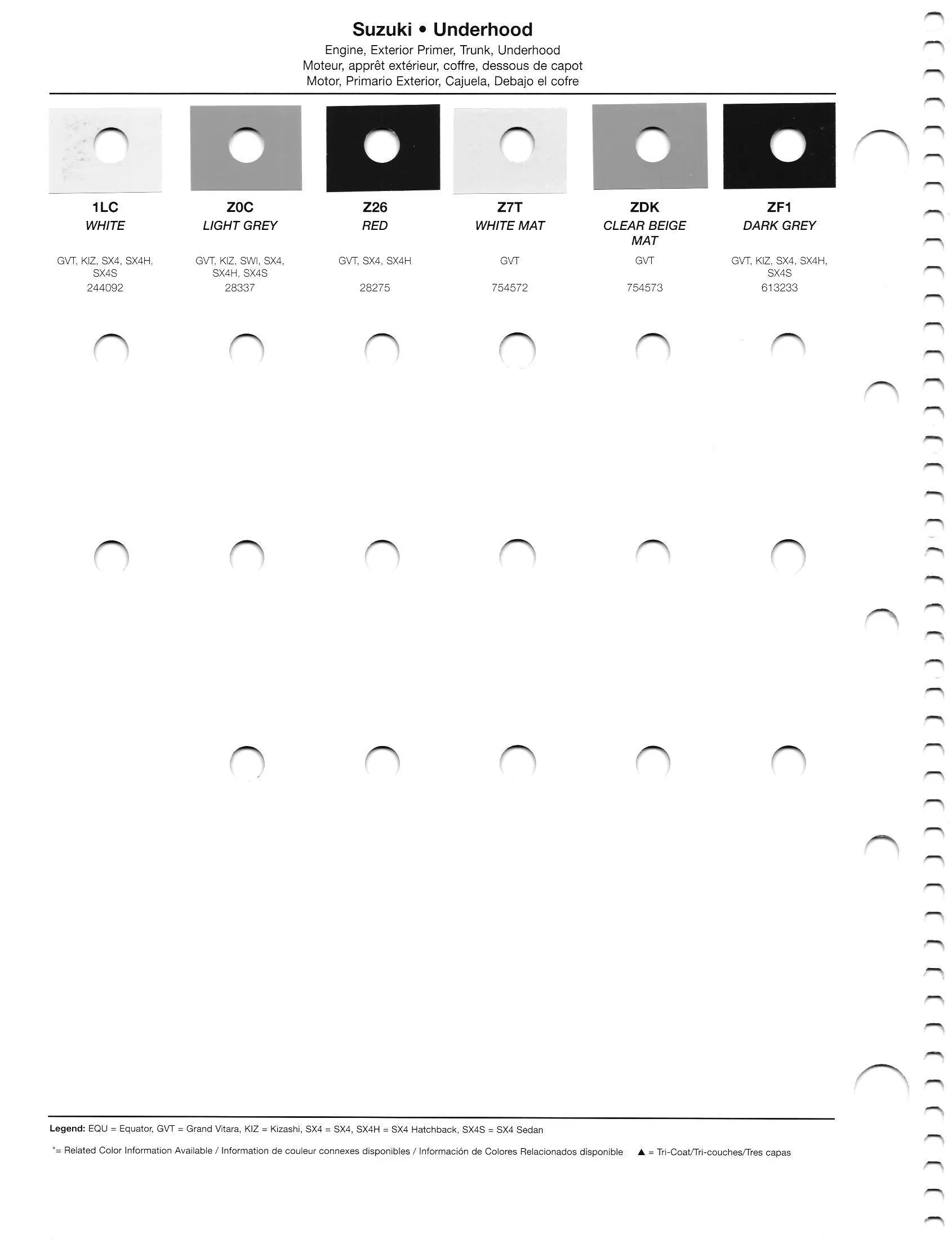 Oem Colors, Paint Codes, Mixing Stock Numbers, and Color Names for 2012 Suzuki Vehicles