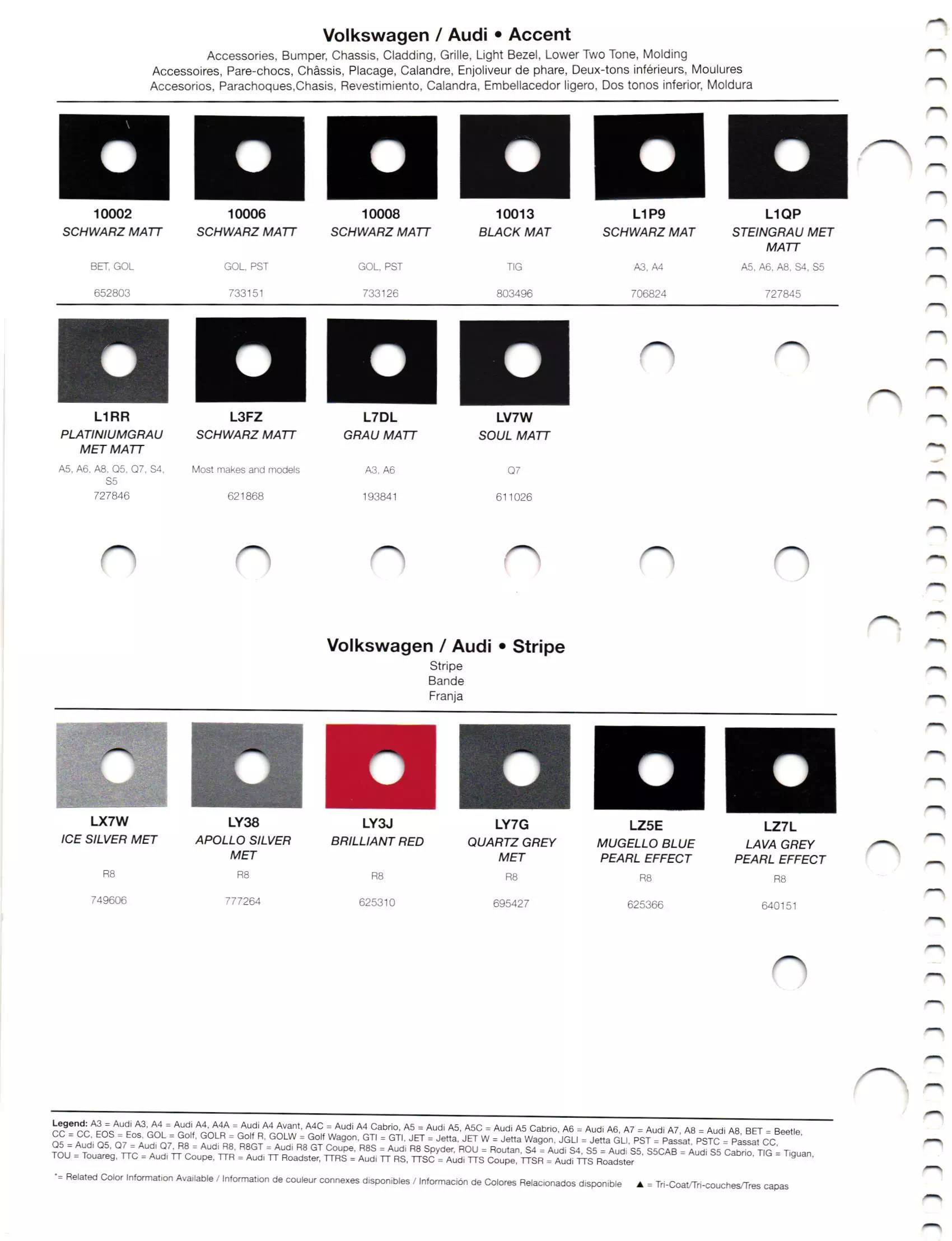 Oem Colors, Paint Codes, Mixing Stock Numbers, and Color Names for 2012 Volkswagen and Audi Vehicles