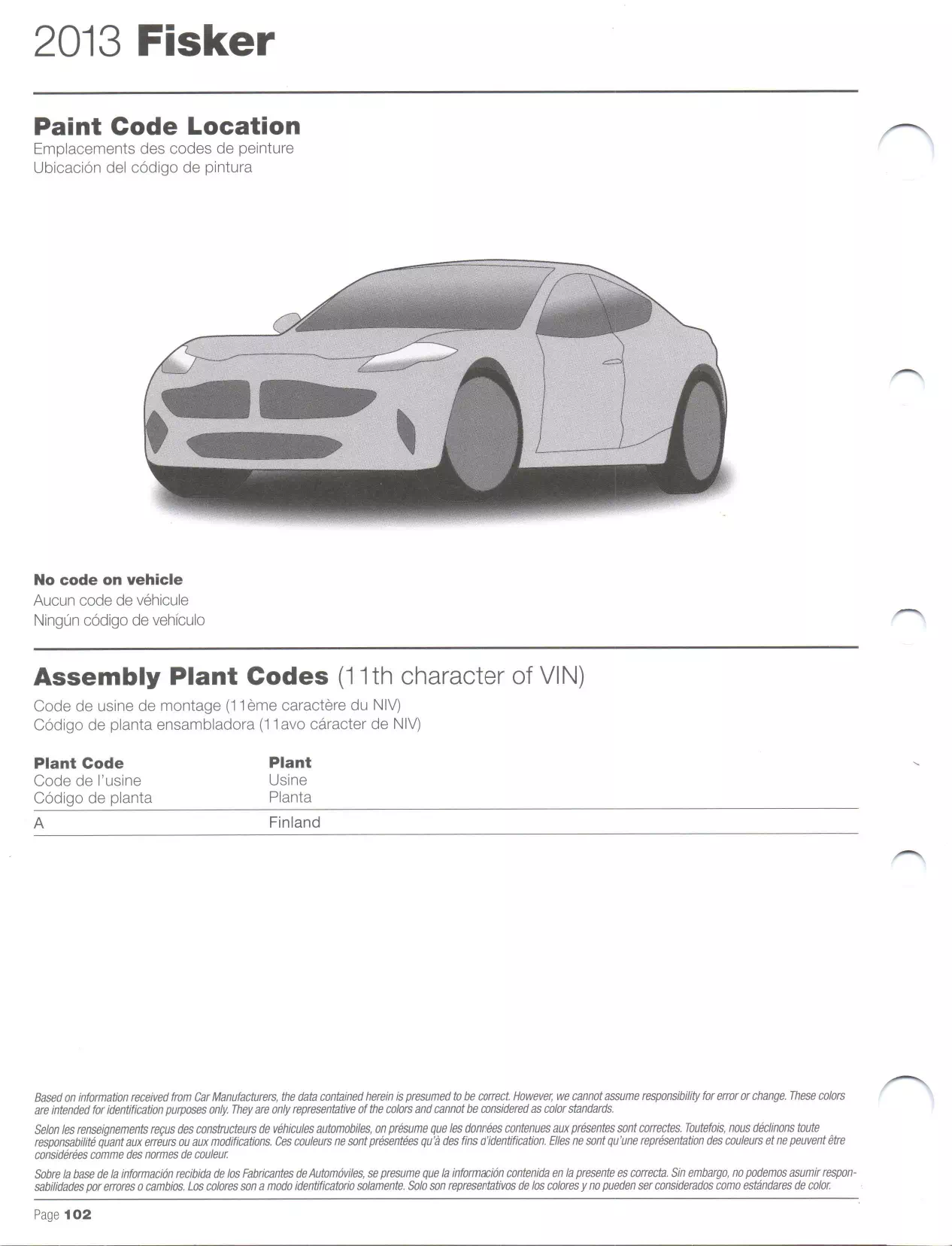 2013 Fisker Paint Codes and Color Chart Oem Colors, Paint Codes, Mixing Stock Numbers, and Color Names for 2013 Fisker Vehicles