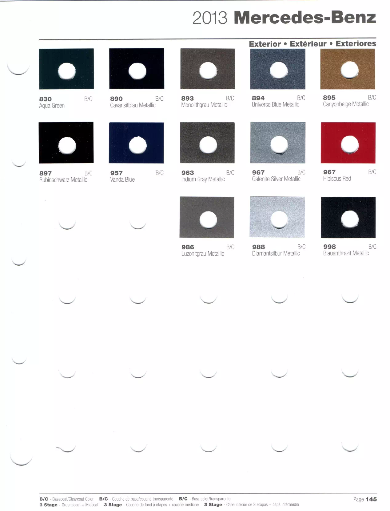 2013 Mercedes Paint Codes and Color Chart Oem Colors, Paint Codes, Mixing Stock Numbers, and Color Names for 2013 Mercedes Vehicles