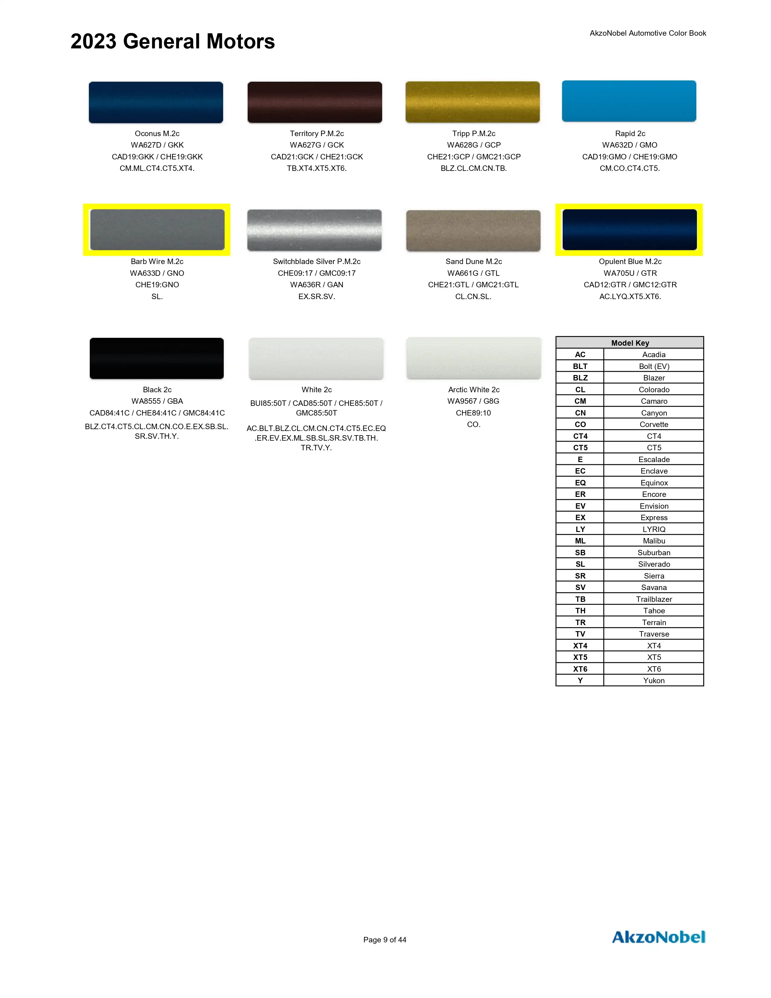 Oem Colors, Paint Codes, Mixing Stock Numbers, and Color Names for 2023 General Motors, Buick, Cadillac, GMC, and Chevrolet Vehicles
